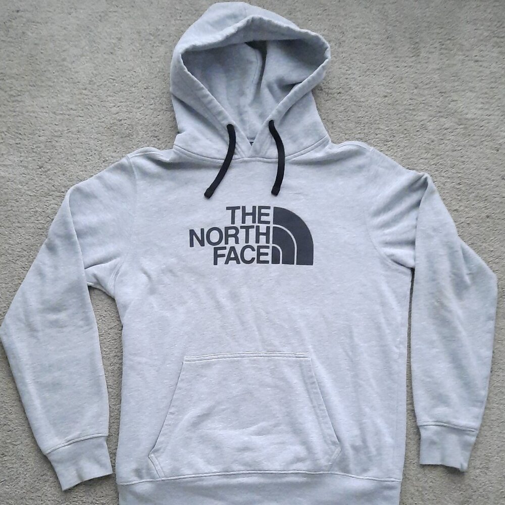 North Face Half Dome Gray Hoodie Sweatshirt Adult M Spell out Logo Pullover